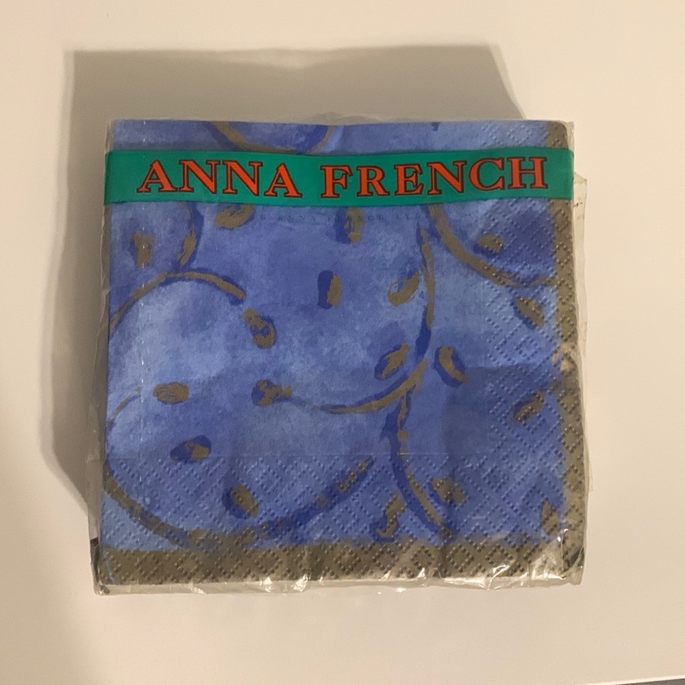 Designer Anna French 20 3-ply Luncheon Napkins Clement Blue gold trim